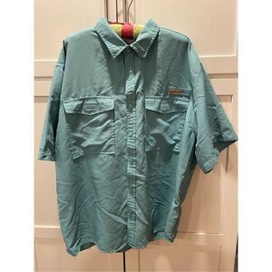 RealTree Men's Fishing Short Sleeve Teal Button Down Shirt Vented Sz 2XL